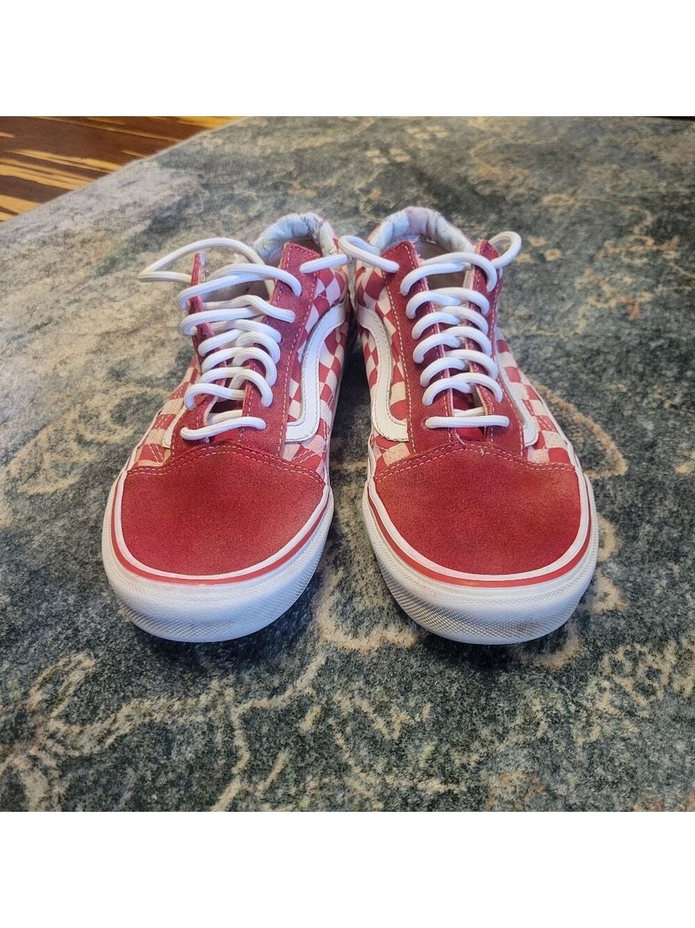 Vans Old Skool Red Checkerboard Suede & Canvas - Men's 6.5 / Women's 8
